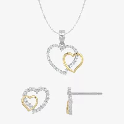 Womens Cubic Zirconia 10K Gold Sterling Silver Heart 2-pc. Jewelry Set