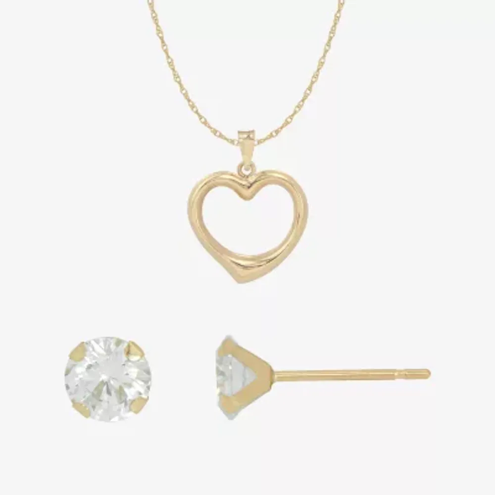 Womens Cubic Zirconia 10K Gold Heart 2-pc. Jewelry Set