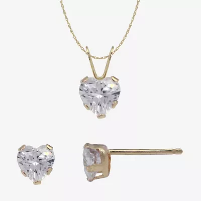 Womens Cubic Zirconia 10K Gold Heart 2-pc. Jewelry Set