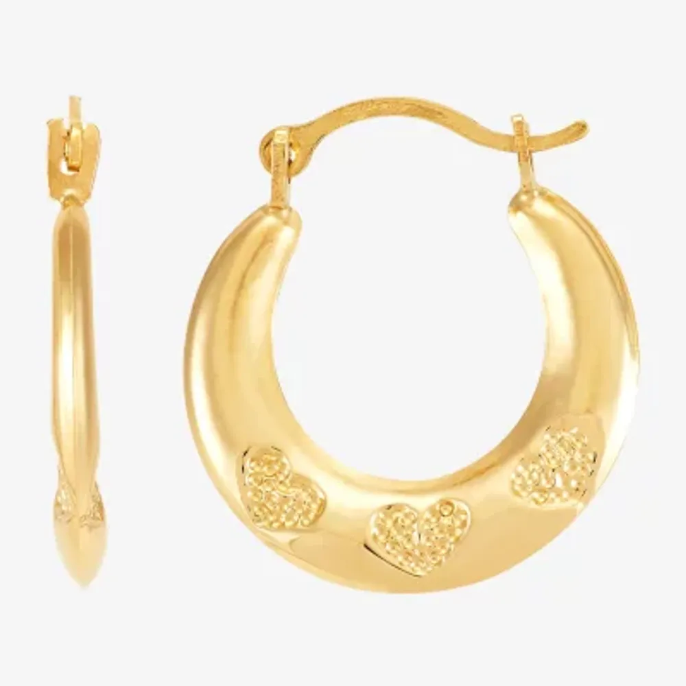 Womens 14K Gold 14.5mm Heart Hoop Earrings