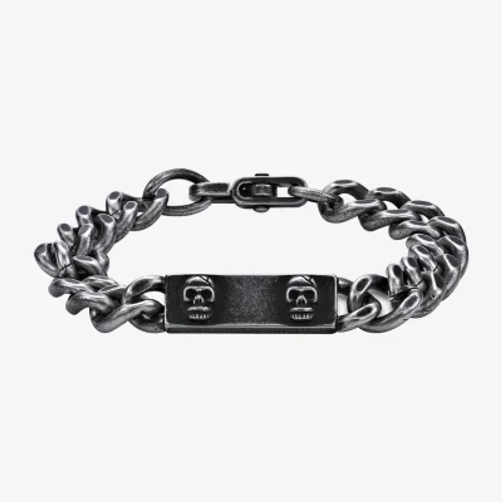 Mens Stainless Steel 9 Inch Solid Curb Skull Id Bracelet