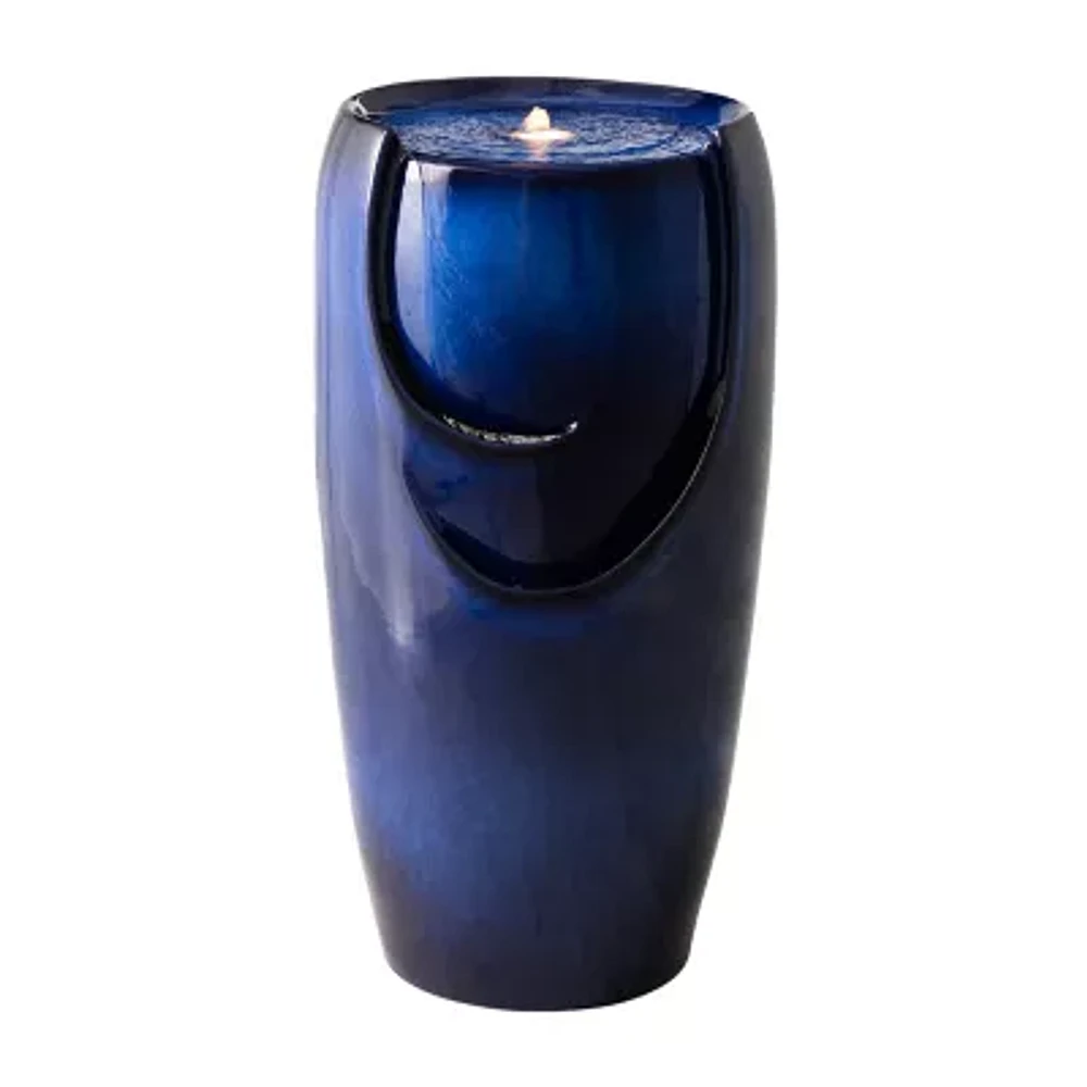 Glitzhome 29.25" Cobalt Blue Ceramic Pot Outdoor Fountains