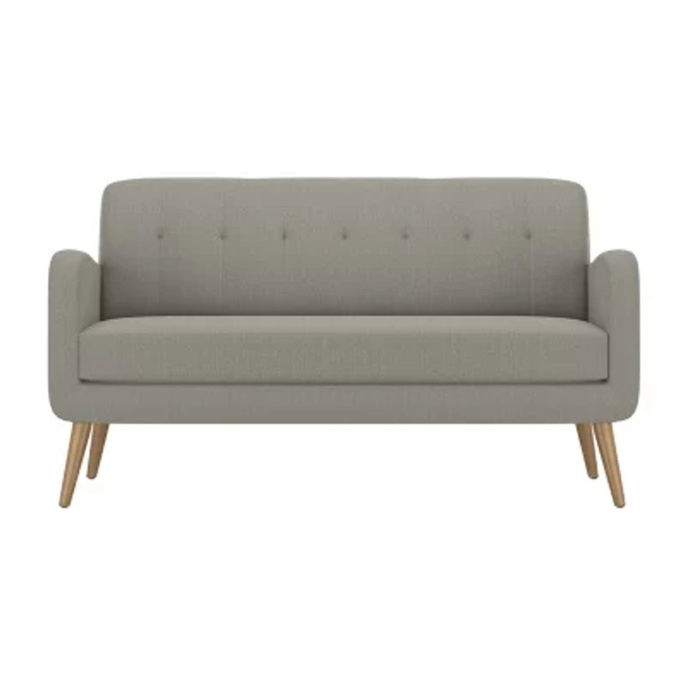 Kingston Mid-Century Modern Sofa Linen with Legs a Natural Finish