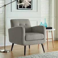 Kingston Mid-Century Modern Accent Armchair Linen with Legs an Espresso Finish
