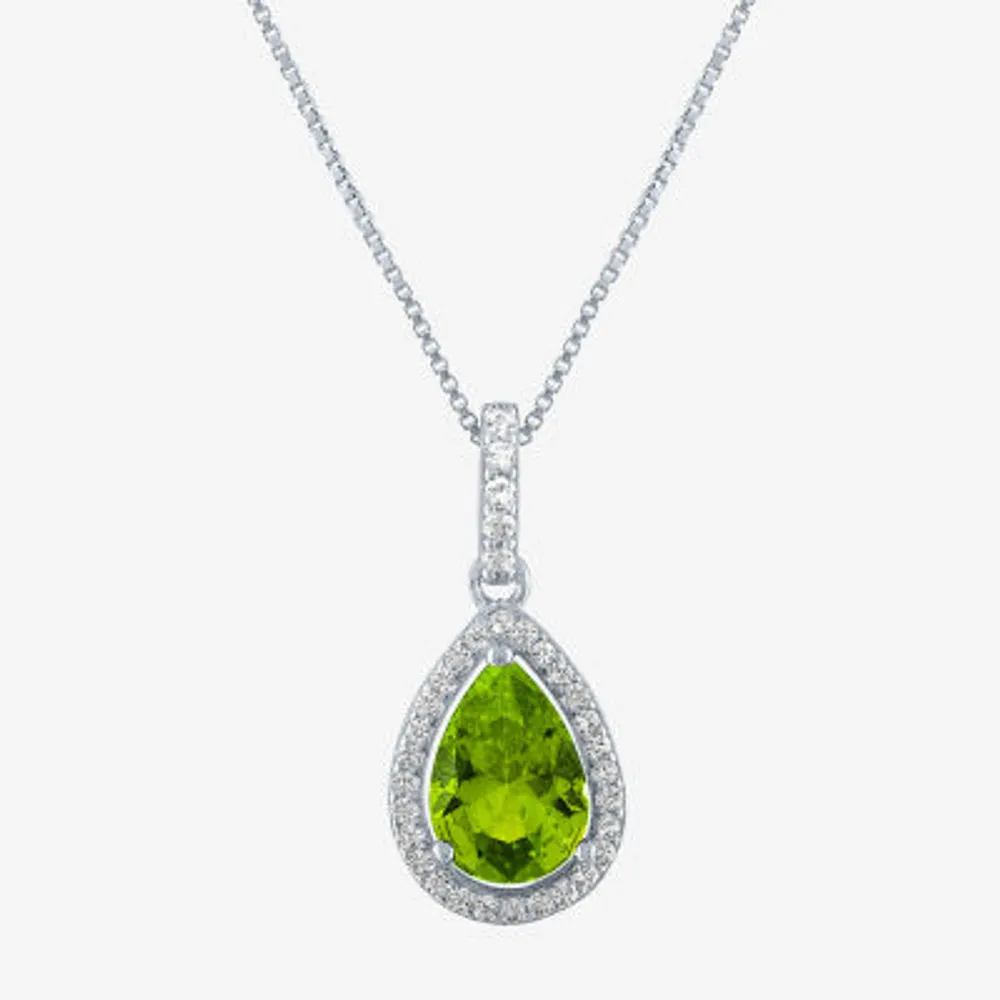 Womens Genuine Green Peridot Sterling Silver Pear 18 Inch Pendant Necklace