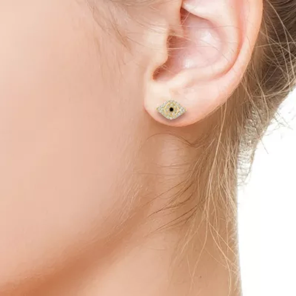 Effy 1/5 CT.T.W. Natural Black & White Diamond 14K Gold Over SIlver 6.1mm Evil Eye Stud Earrings