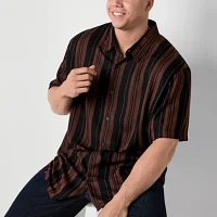 Shaquille O'Neal XLG Textured Mens Short Sleeve Regular Fit Big and Tall Button-Down Shirt