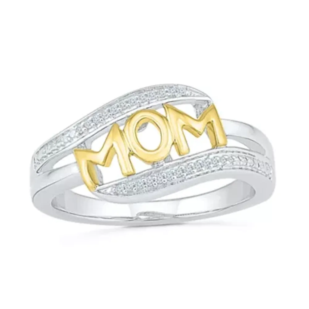 Mom" Womens Diamond Accent Natural White 10K Gold Over Silver Cocktail Ring
