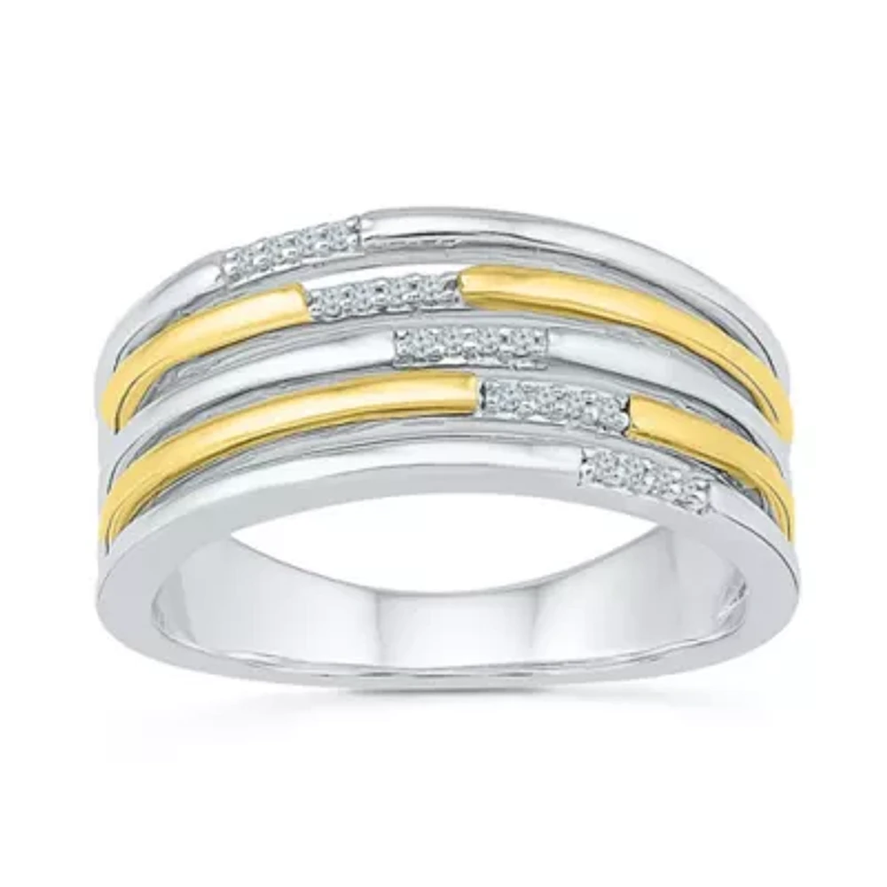 Womens 2MM Diamond Accent Natural White 10K Gold Over Silver Band