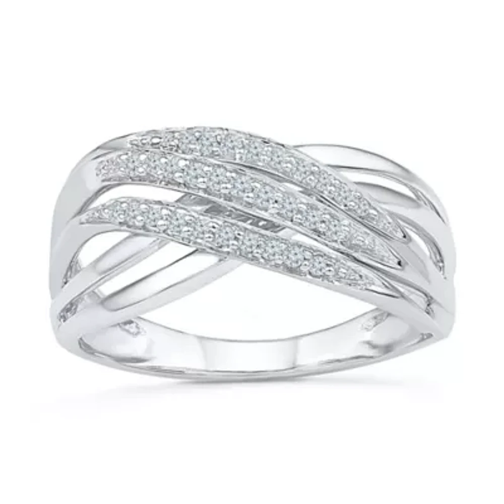 Womens 2MM 1/8 CT. T.W. Natural White Diamond Sterling Silver Crossover Band