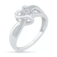 Womens Diamond Accent Natural White Sterling Silver Heart Crossover Cocktail Ring