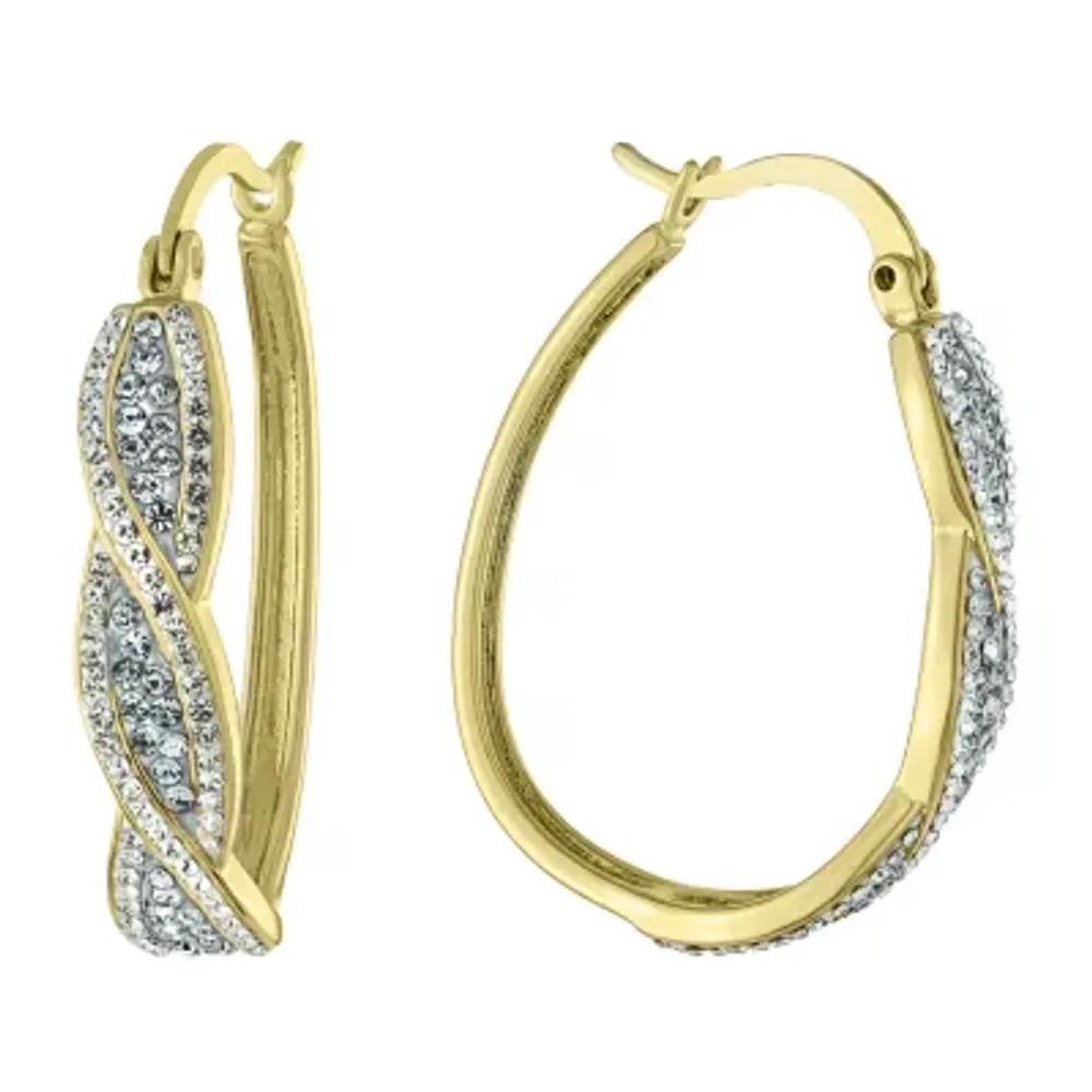 Sparkle Allure Womens Crystal 14K Gold Over Brass 33.7mm Oval Hoop Earrings