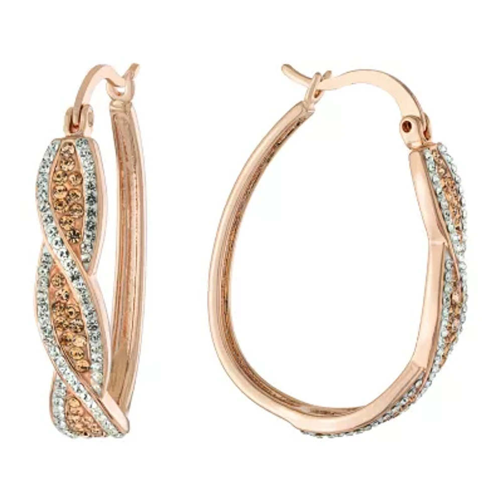 Sparkle Allure Womens Crystal 14k Rose Gold Over Brass 33.7mm Oval Hoop Earrings