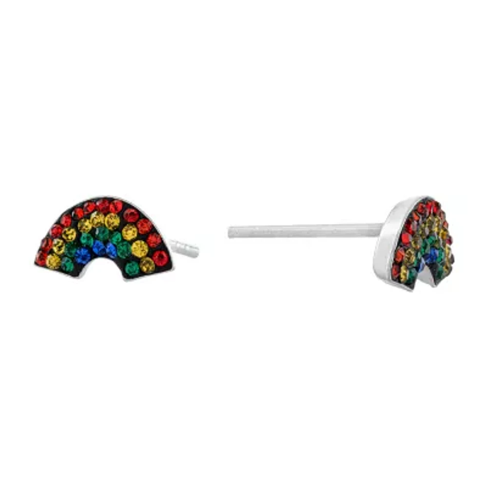 Silver Treasures Rainbow Multi Color Crystal Sterling Silver 9.4mm Stud Earrings