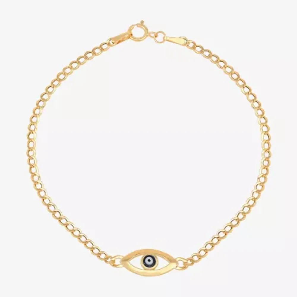 Womens 14K Gold Evil Eye Charm Bracelet