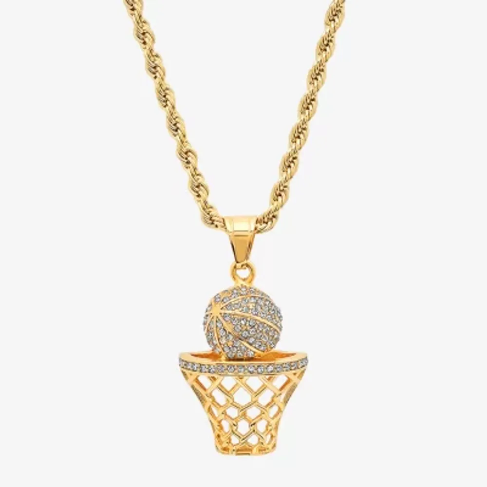 Steeltime Basketball Mens 2 1/4 CT. T.W. White Cubic Zirconia 18K Gold Over Stainless Steel Hypoallergenic 24 Inch Pendant Necklace