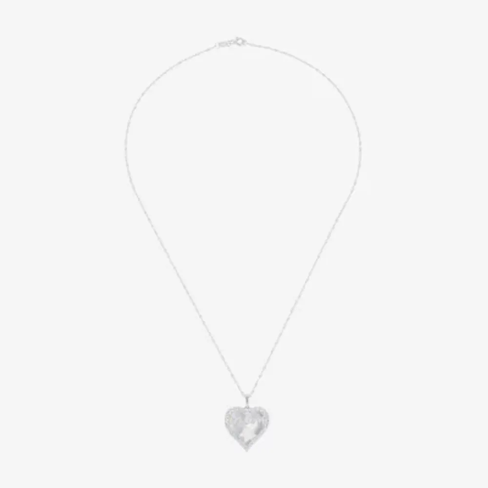 Womens White Mother Of Pearl Sterling Silver Heart 18 Inch Pendant Necklace