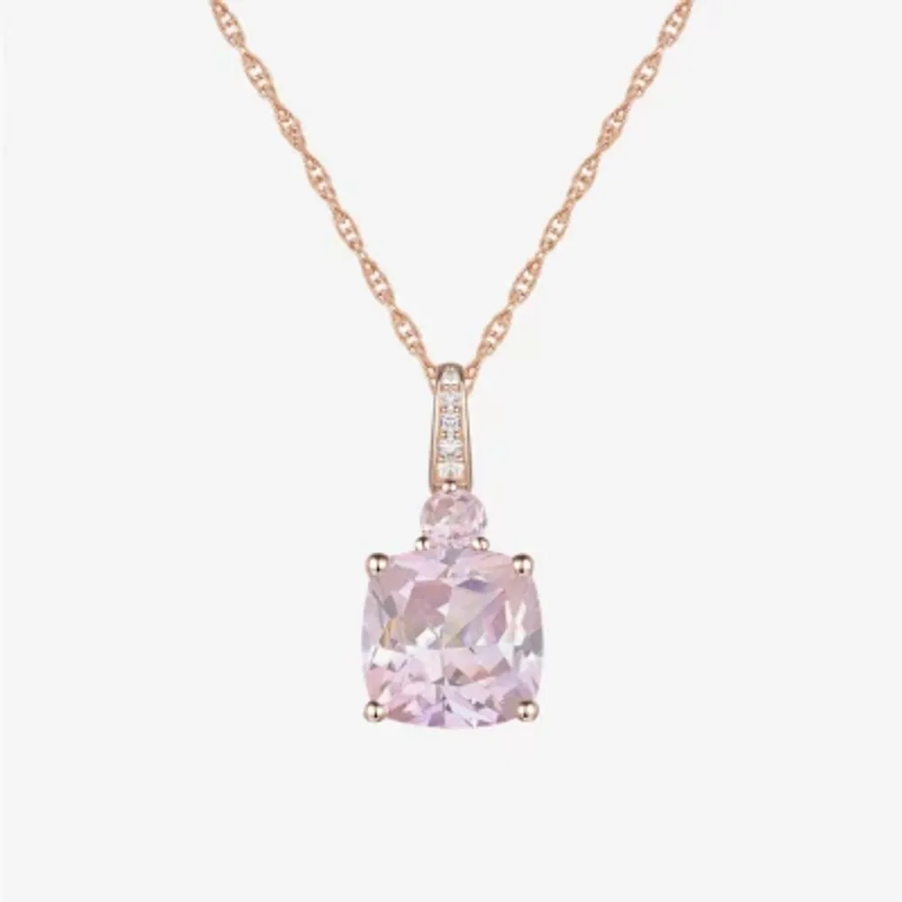 Womens Lab Created Pink Sapphire 14K Rose Gold Over Silver Cushion 18 Inch Pendant Necklace