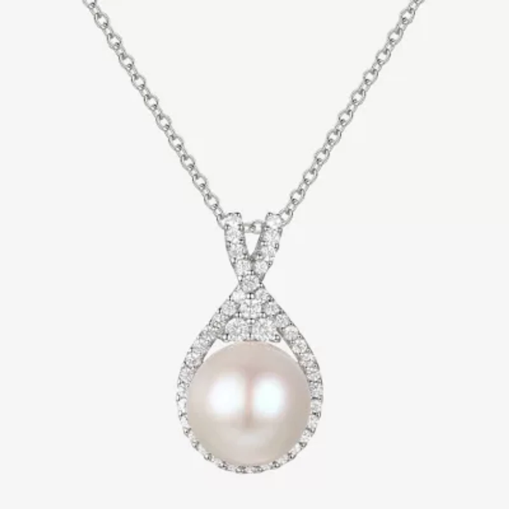 Womens Dyed White Cultured Freshwater Pearl Sterling Silver 18 Inch Pendant Necklace