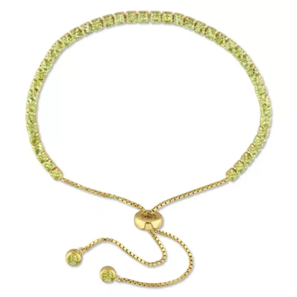 Womens Genuine Green Peridot Sterling Silver Bolo Bracelet