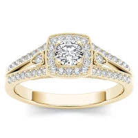 Womens 1/2 CT. T.W. Natural White Diamond 10K Gold Cushion Engagement Ring