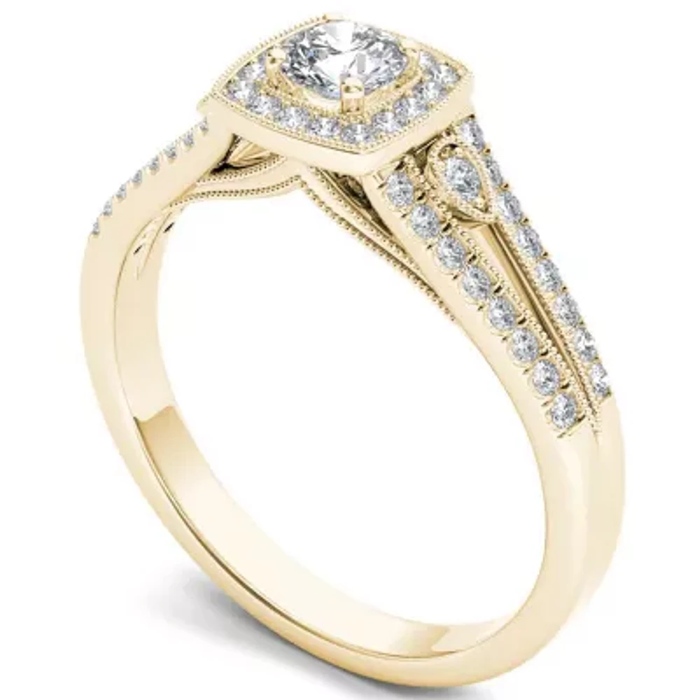 Womens 1/2 CT. T.W. Natural White Diamond 10K Gold Cushion Engagement Ring