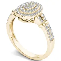 Womens 1/ CT. T.W. Natural White Diamond 10K Gold Oval Side Stone Halo Engagement Ring
