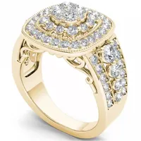 Womens 2 CT. T.W. Natural White Diamond 14K Gold Cushion Side Stone Halo Engagement Ring