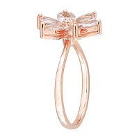 Womens Diamond Accent Genuine Pink Morganite 10K Rose Gold Flower Cocktail Ring