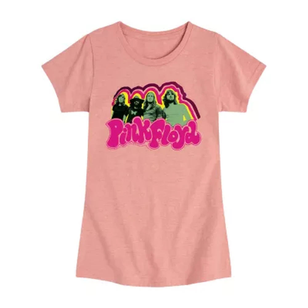 Little & Big Kid Girls Crew Neck Short Sleeve Regular Fit Pink Floyd Graphic T-Shirt