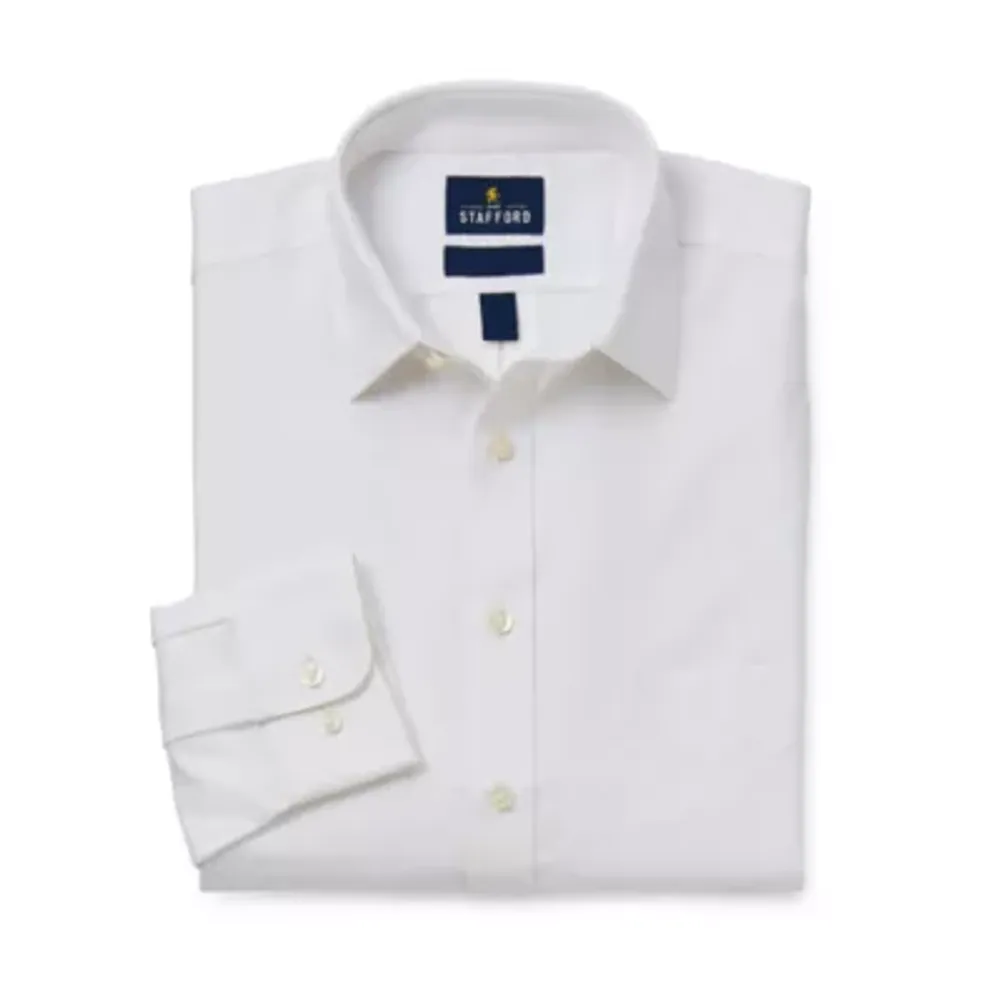 Stafford Premium Stretch Mens Regular Fit Fabric Wrinkle Free Long Sleeve Dress Shirt