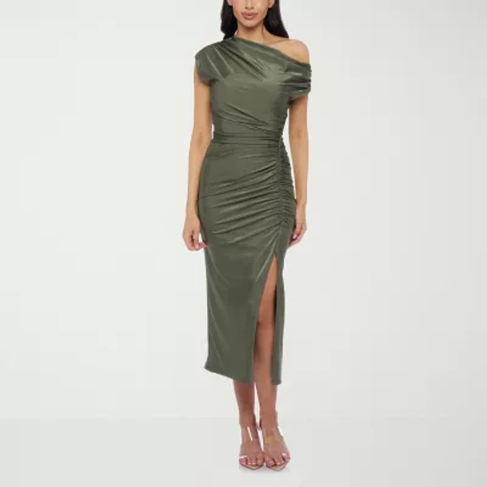 Premier Amour One Shoulder Womens Short Sleeve Midi
