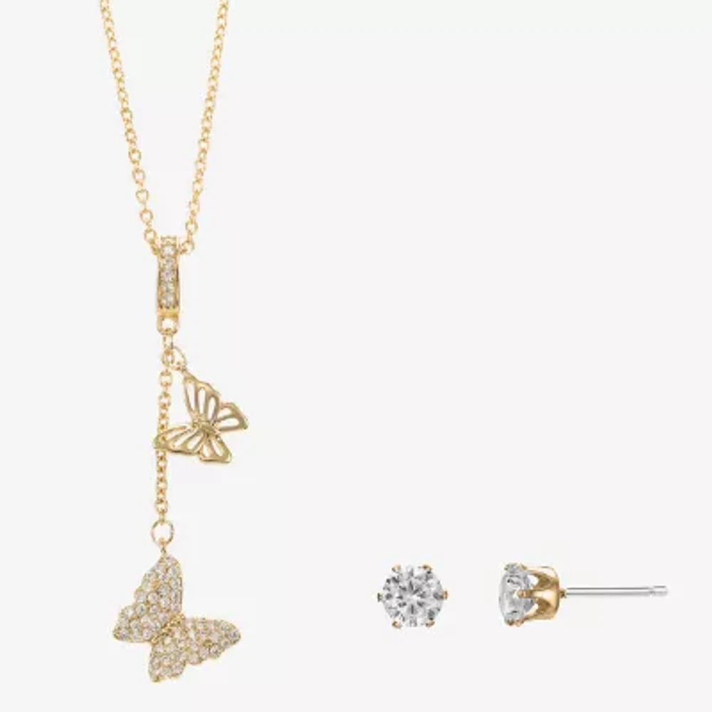 Sparkle Allure Womens Cubic Zirconia 14K Gold Over Brass Butterfly -pc. Jewelry Set