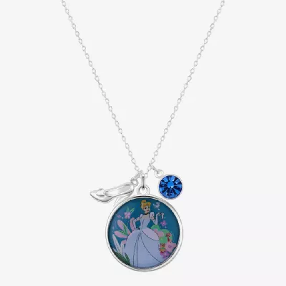 Disney Classics Womens Crystal Pure Silver Over Brass 16 Inch Pendant Necklace