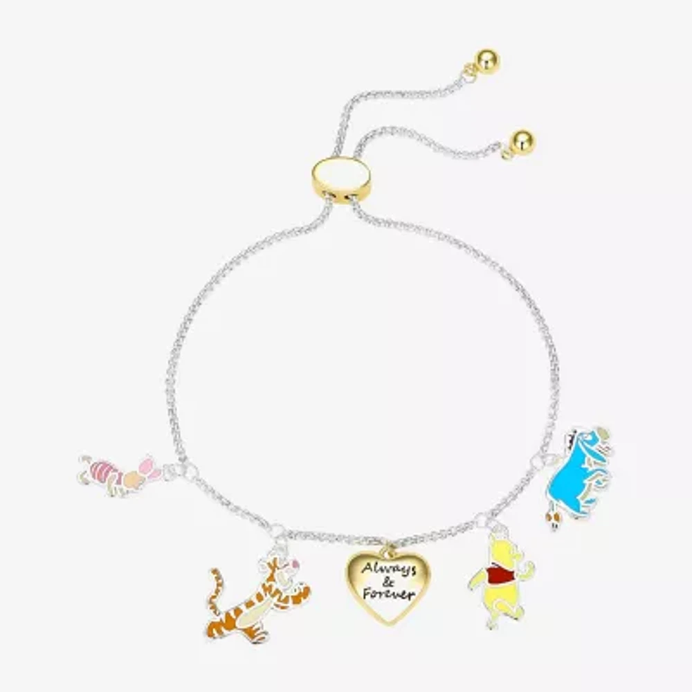 Disney Classics Womens 10K Gold Over Brass Pure Silver Over Brass Heart Winnie The Pooh Charm Bracelet