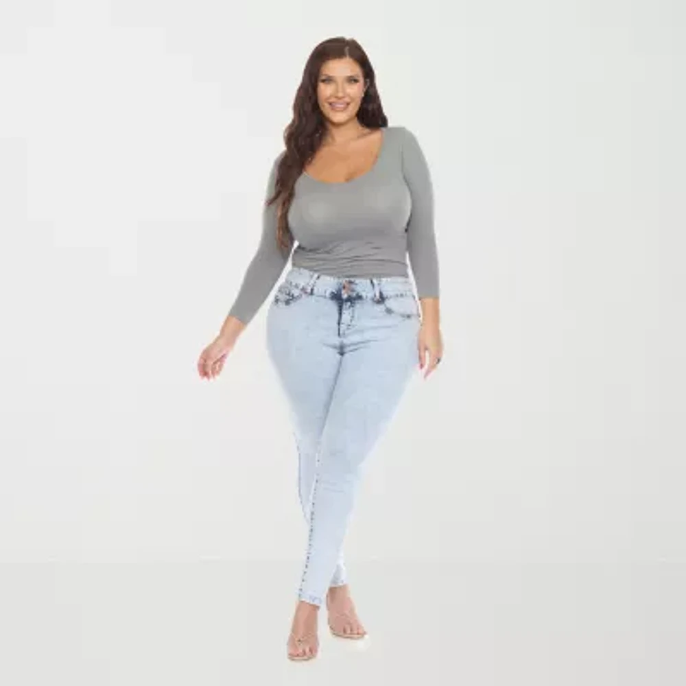 White Mark - Plus Stretch Fabric Womens Mid Rise Skinny Fit Jean