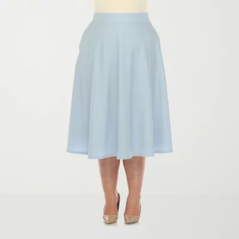 White Mark Womens Stretch Fabric Midi Plus Flared Skirt