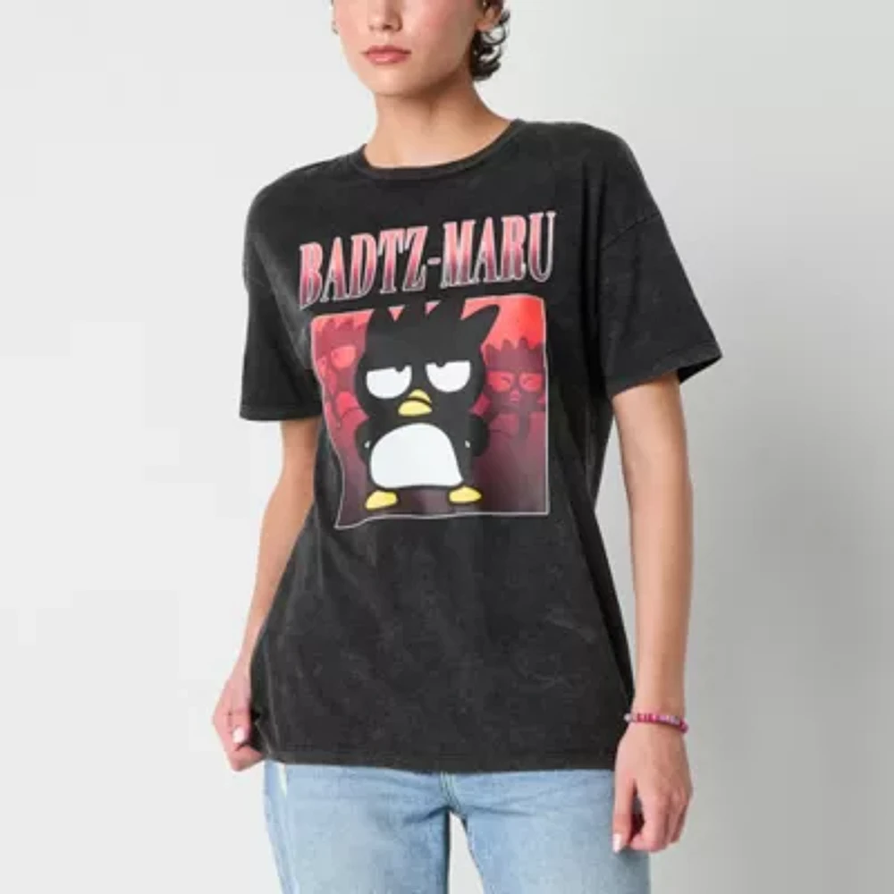 Badtz-Maru Boyfriend Tee Womens Crew Neck Short Sleeve Regular Fit Hello Kitty Juniors Graphic T-Shirt