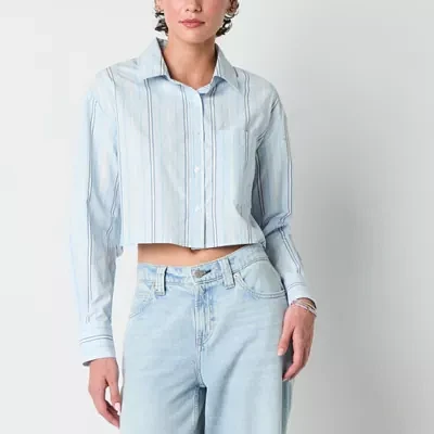 Arizona Womens Long Sleeve Regular Fit Juniors Button-Down Shirt