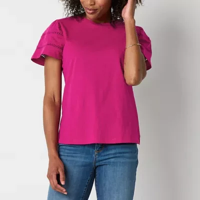 St. John's Bay Womens Round Neck Short Sleeve Blouse