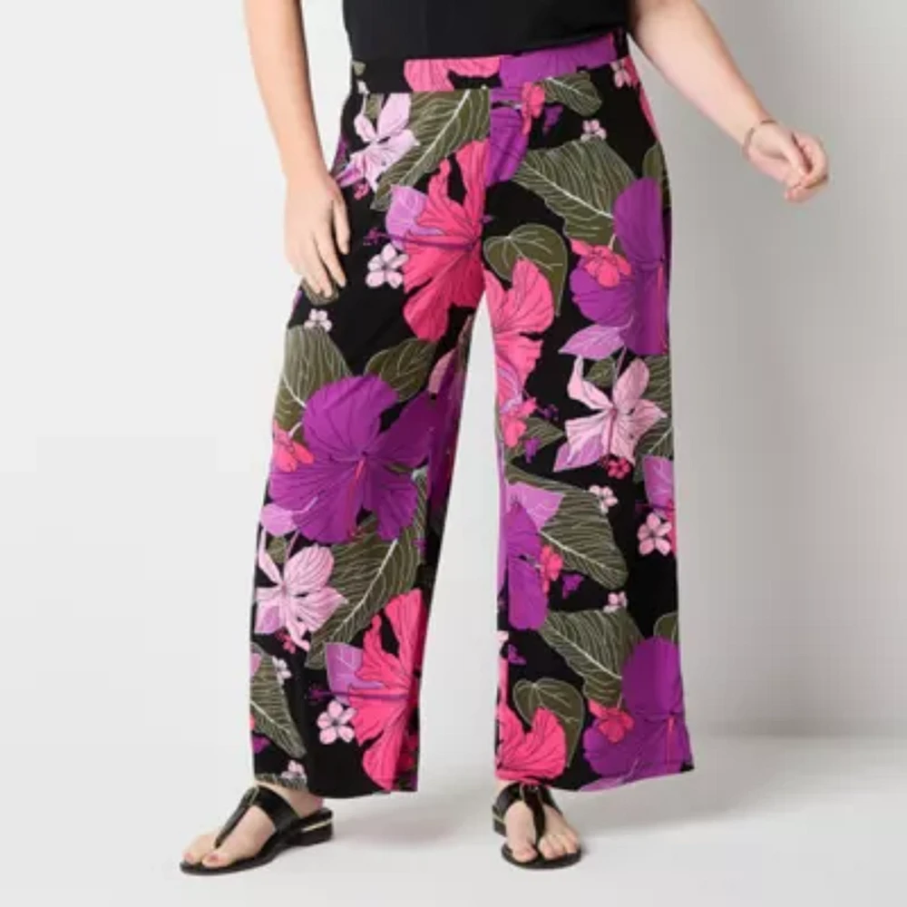 Liz Claiborne Womens Wide Leg Mid Rise Plus Pull-On Pant