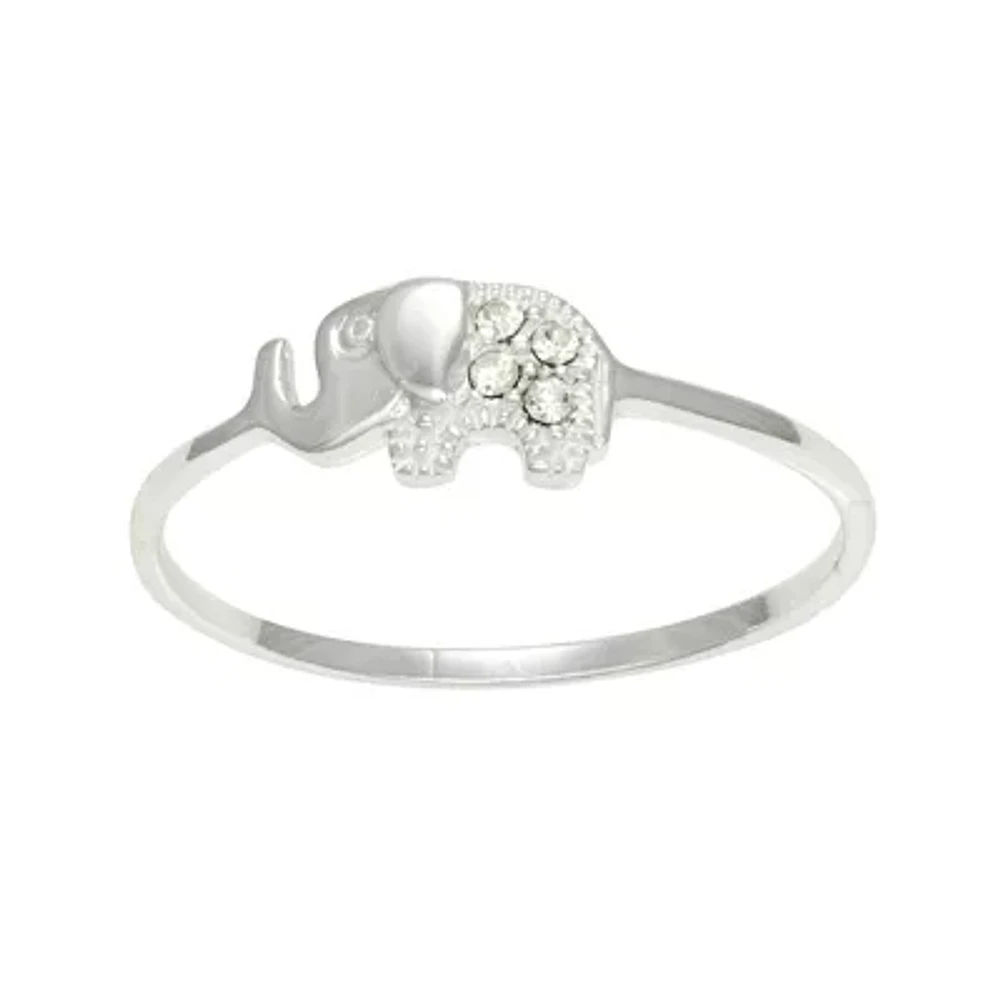 Itsy Bitsy Elephant Womens Crystal Sterling Silver Delicate Band