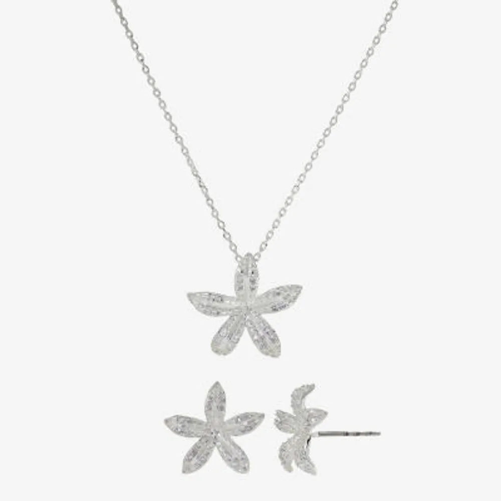 Sparkle Allure Womens Cubic Zirconia Pure Silver Over Brass Flower 2-pc. Jewelry Set