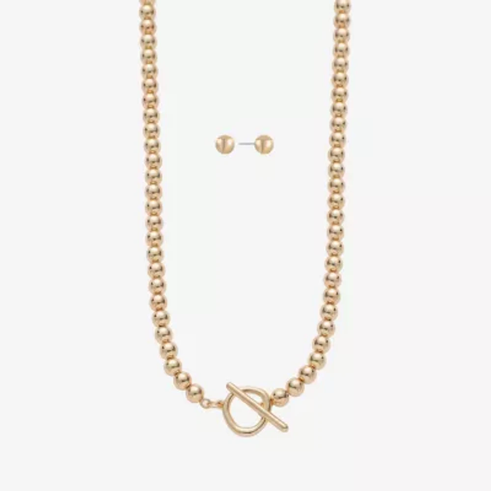 Liz Claiborne Beaded Toggle Necklace & Stud Earring Womens 2-pc. Jewelry Set