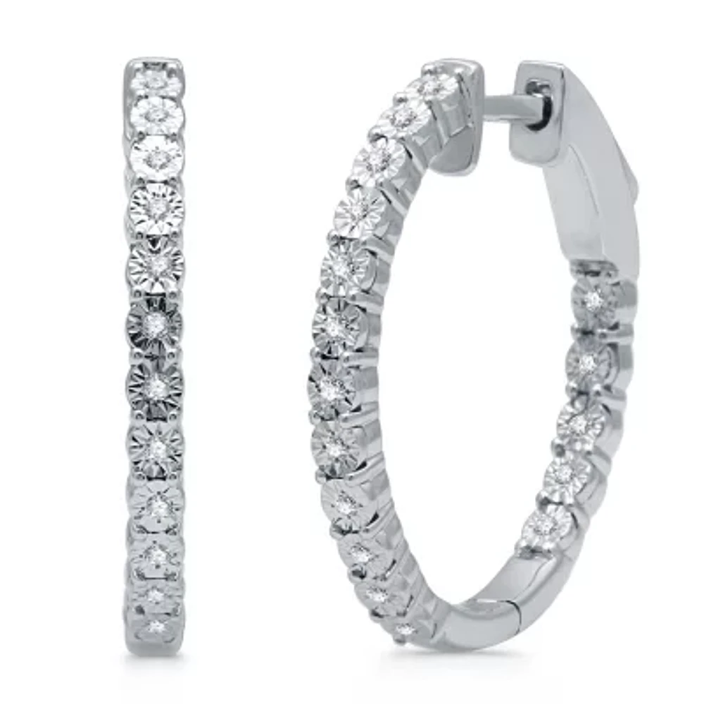 Womens 1/10 CT. T.W. Natural White Diamond Sterling Silver 22.8mm Hoop Earrings