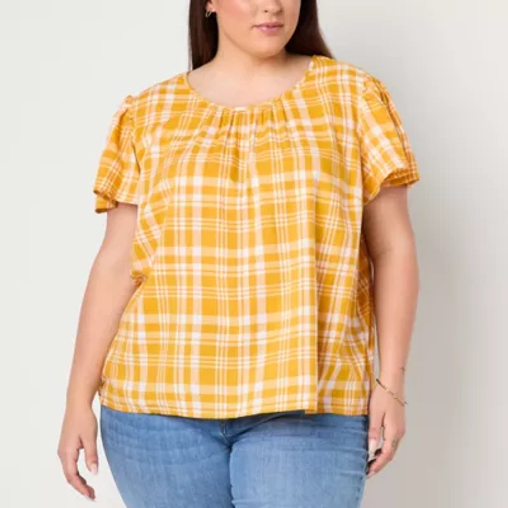 St. John's Bay Womens Crew Neck Short Sleeve Plus Blouse