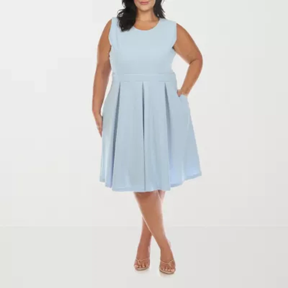 White Mark Womens Sleeveless Plus Fit + Flare Dress