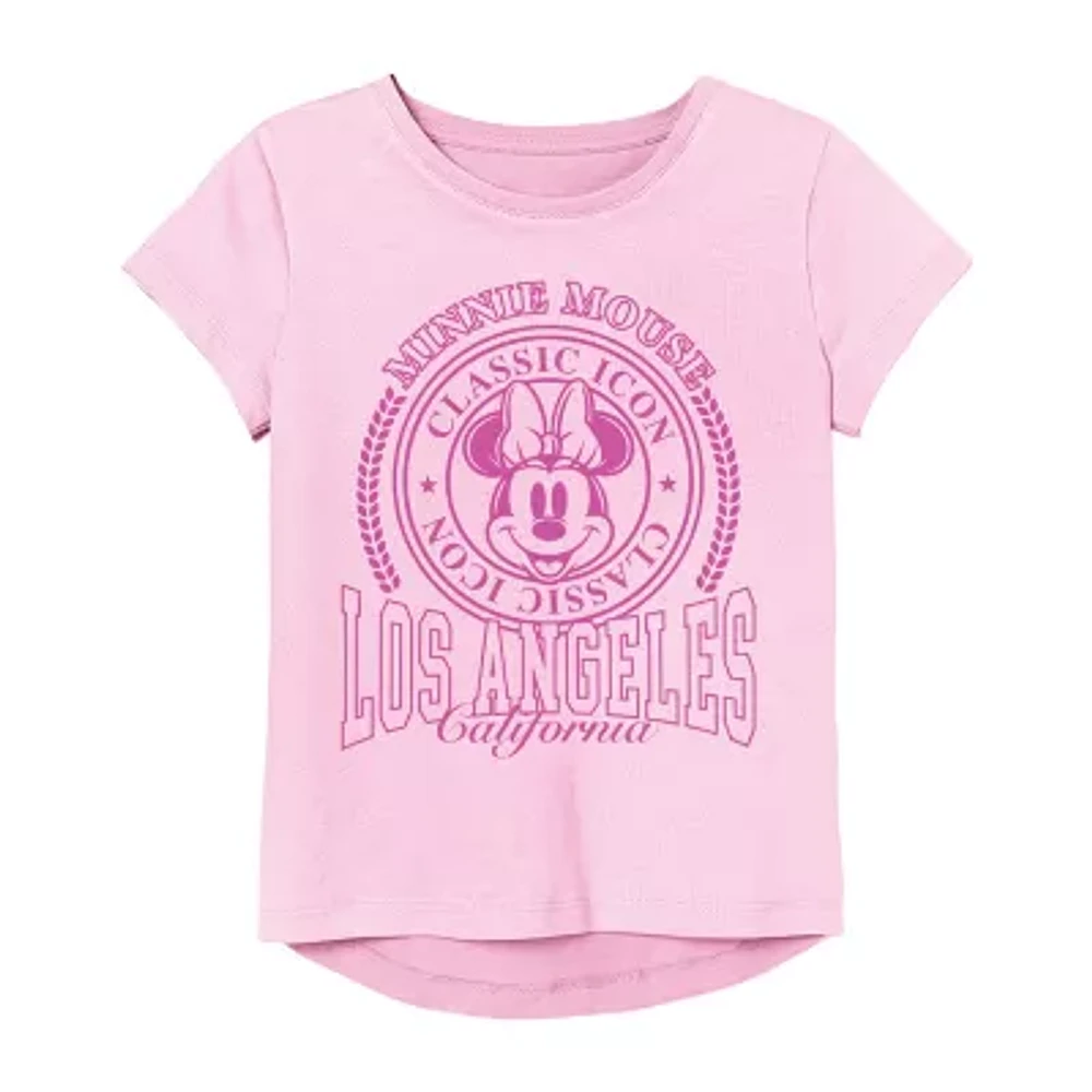 Little & Big Kid Girls Round Neck Short Sleeve Regular Fit Minnie Mouse Graphic T-Shirt