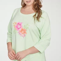 Hearts Of Palm Womens Crew Neck 3/4 Sleeve Regular Fit Plus Graphic T-Shirt