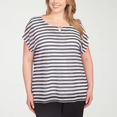 Hearts Of Palm Womens Keyhole Neck Short Sleeve Plus T-Shirt